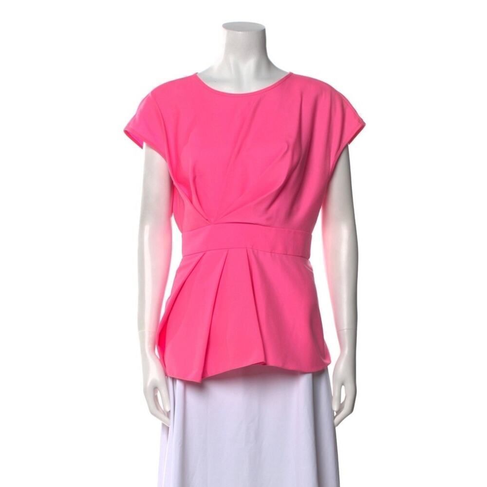 Jonathan SaundersāPink Wool Peplum Blouse Scoop Neck Top EU 38 US 6